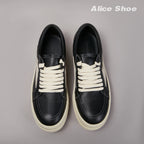 PENDRA Holiday Leather Black Leather Low-Top Lace-Up Thick-Sole Platform Sneakers