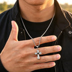 Stylish Black Natural Stone Cross Pendant Neckalce for Men,Stainless Steel Gothic Black Onyx Cross Charm Necklace Jewelry Gift