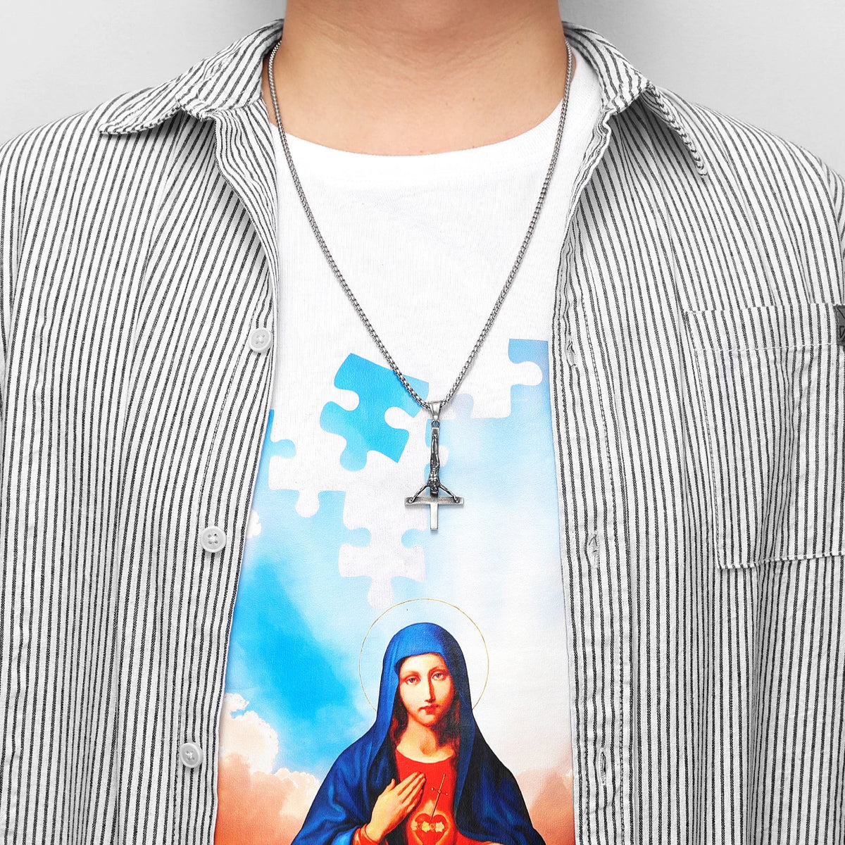 PENDRA Handstand Jesus Cross Steel Necklace