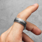 PENDRA Runes Rhinestone Boyfriend Steel Ring