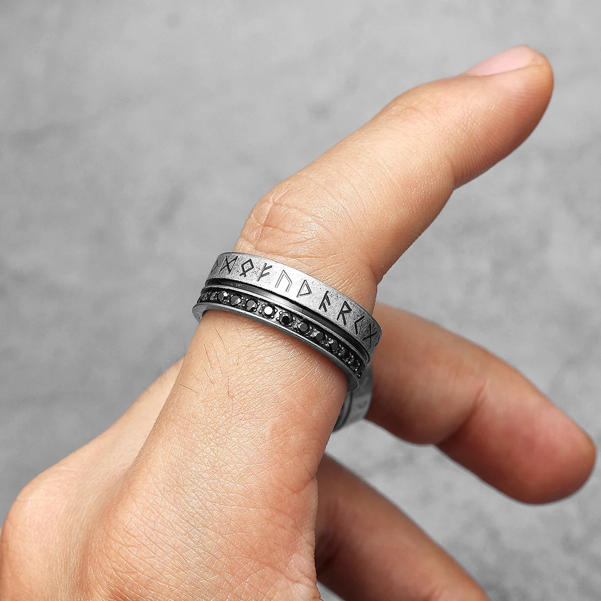 PENDRA Runes Rhinestone Boyfriend Steel Ring