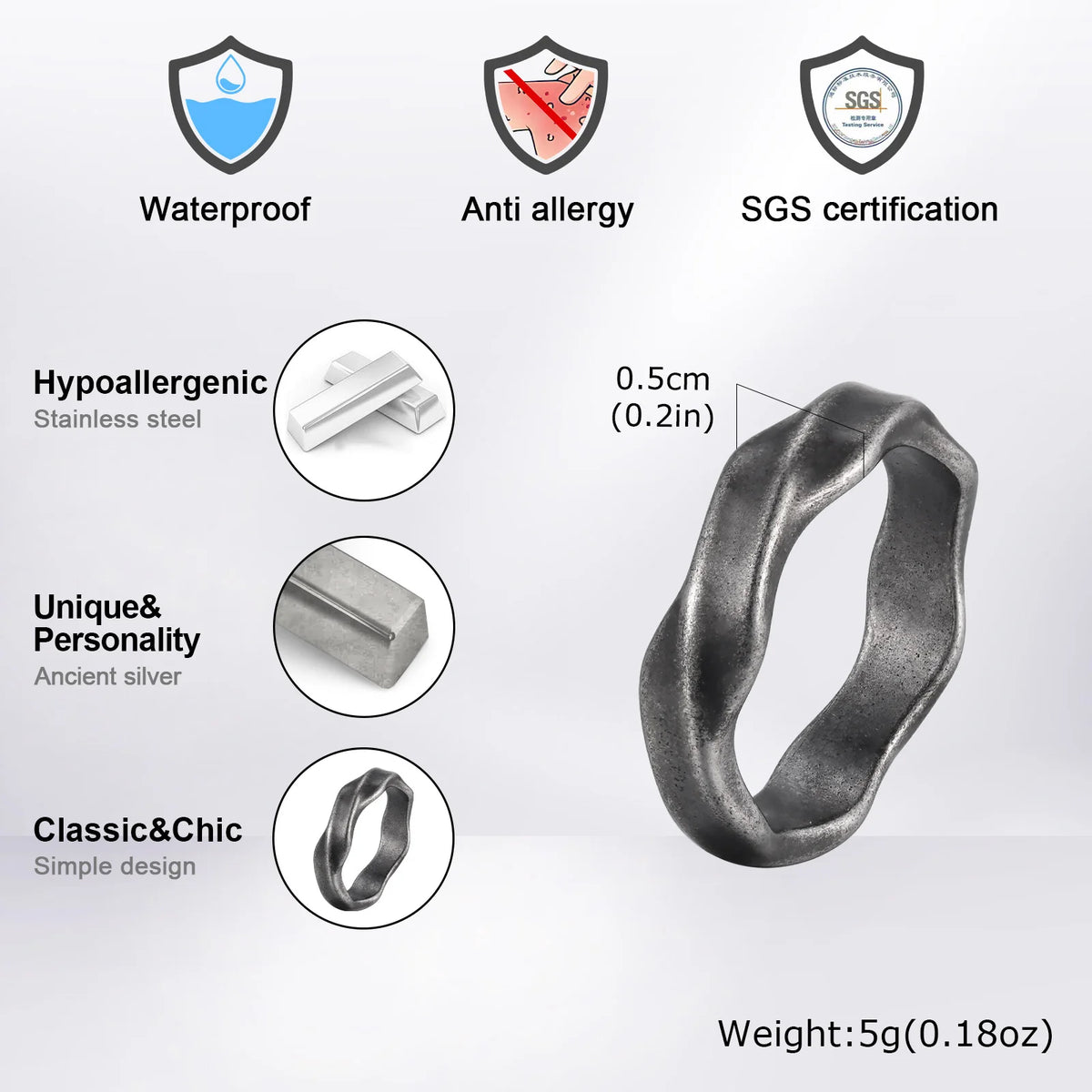 PENDRA Mobius Grey Love Steel Ring