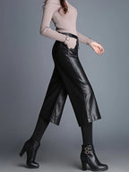 Women's solid color nine cropped wide leg pants autumn and winter loose thick fashionable and versatile commute pants