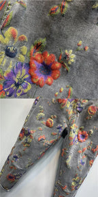Spring Autumn European Ethnic Style Oversized Printed Jeans Retro Loose Ankle-Tied Harem Trousers Fashionable Denim Pants