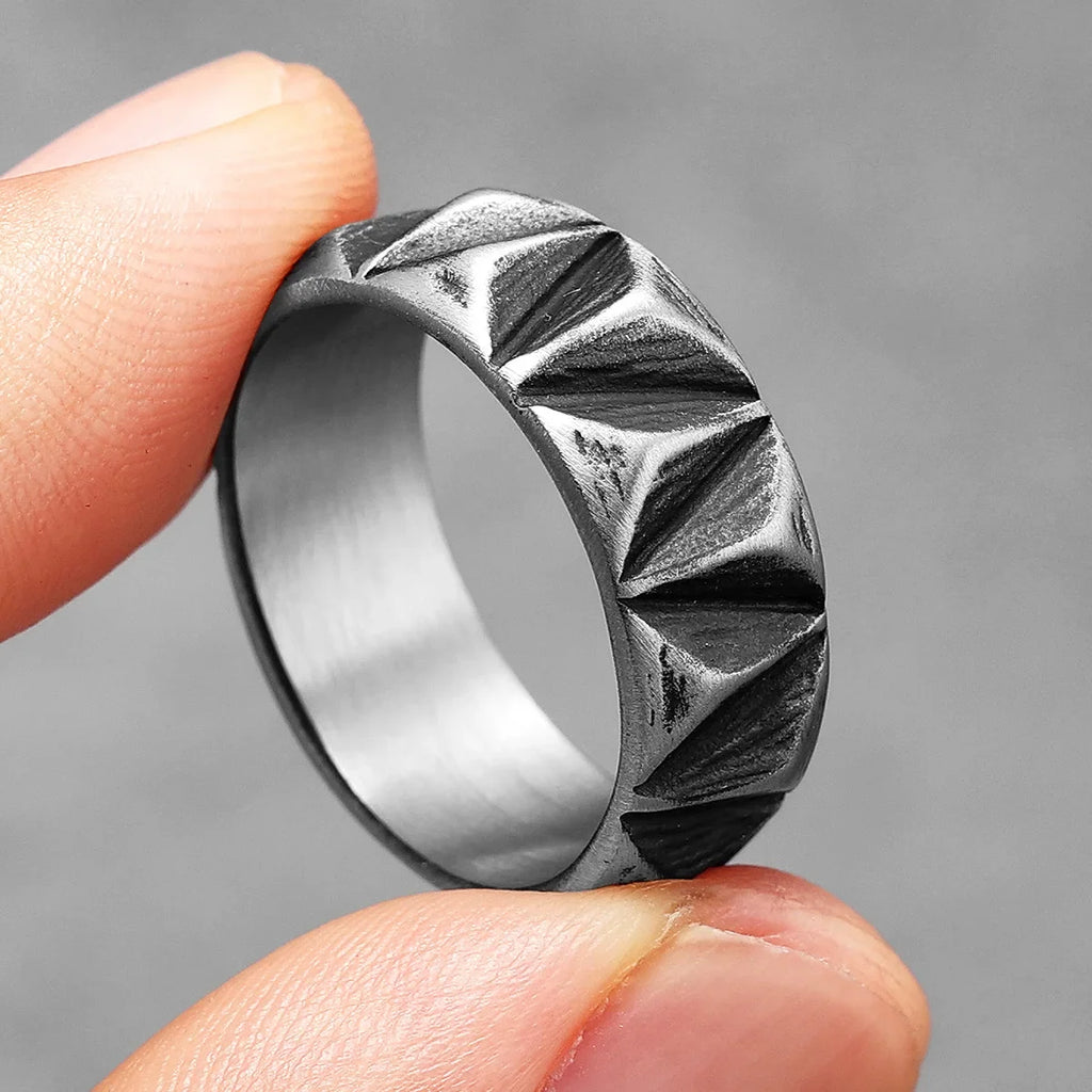 PENDRA Minimalism Cuts Rock Steel Ring