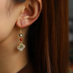 VENTFILLE Hetian Jade Ear Hook Earring Women's High-end Temperament Ethnic Style Retro Earrings Cloisonne Craft Dangler Gift