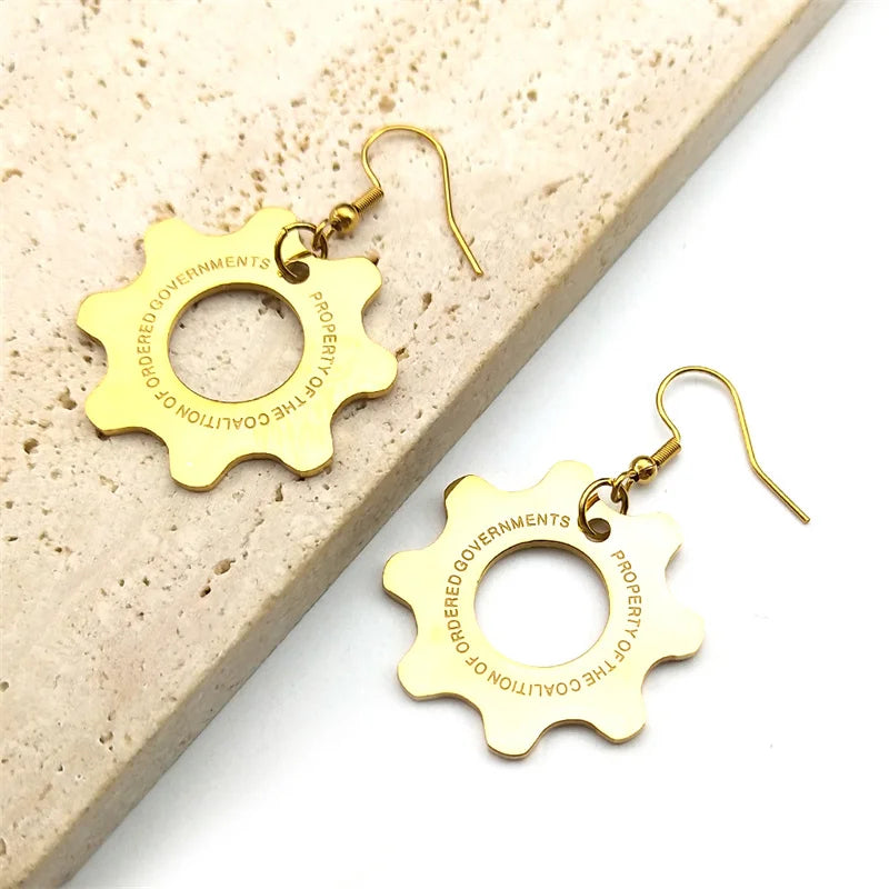 Vintage Game War Machine Earrings Stainless Steel Reaction Furnace For Women Men Gold Color Gear Drop Earring Rock  Jewelry