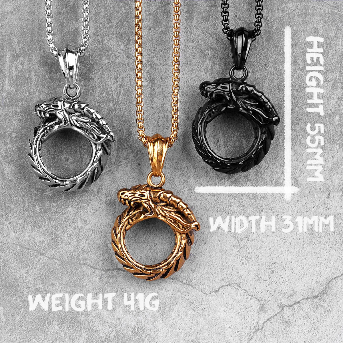 PENDRA Ouroboros Snake Dragon Steel Necklace