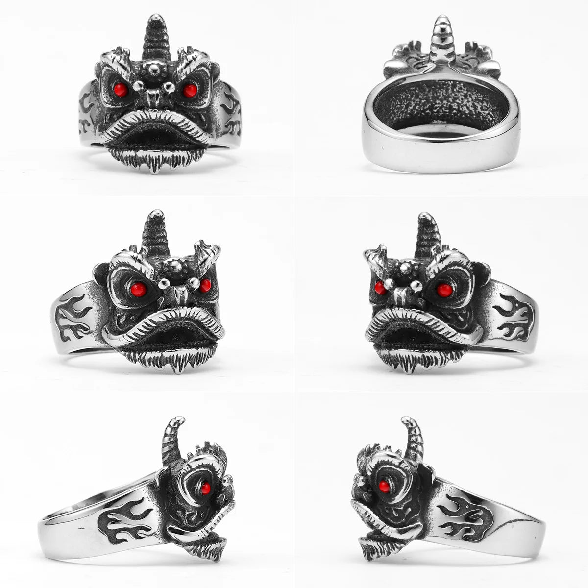 Chinese Lion Dance Unique Men Rings Stainless Steel Retro Punk Stylish Women Jewelry Fashion Accessories Gift Wholesale