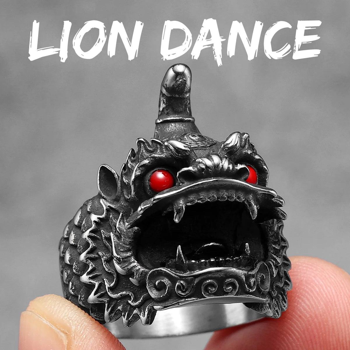 Chinese Lion Dance Unique Men Rings Stainless Steel Retro Punk Stylish Women Jewelry Fashion Accessories Gift Wholesale