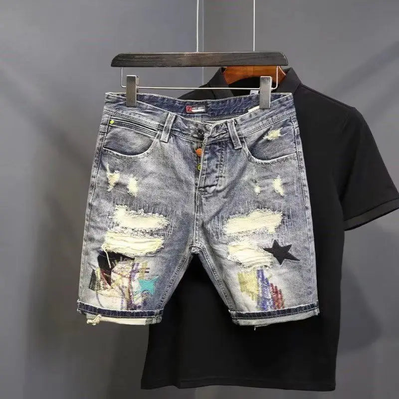 PENDRA Denim Embroidered Distressed Streets Pants