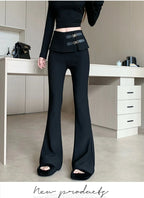 High end black micro flared pants women's autumn and winter fashion design high waisted casual slim and versatile pants