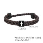 Mens Microfiber Leather Bracelet,Black Adjustable Cross Symbol Rope Wristband,Religious Faith Christ Gift Jewelry
