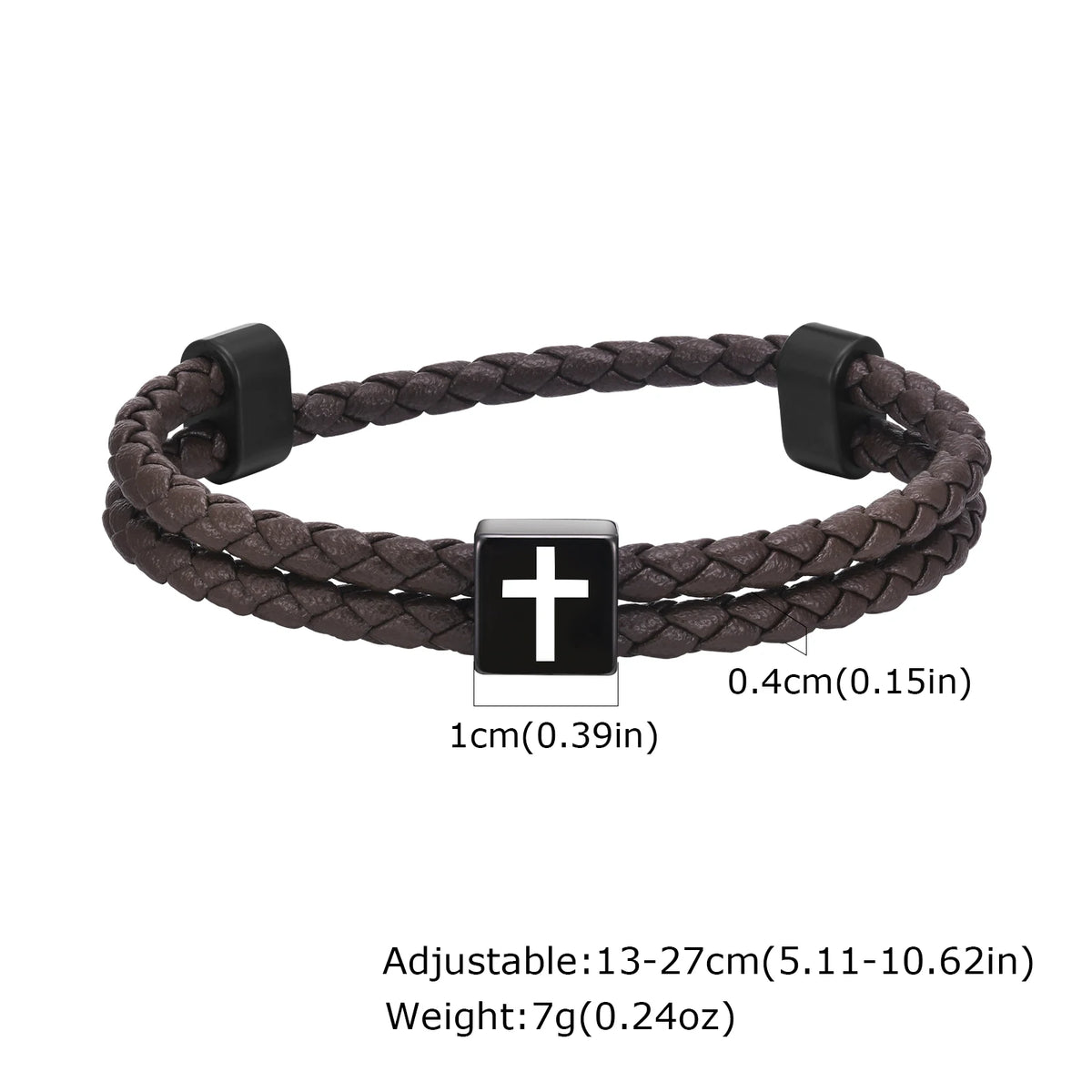 Mens Microfiber Leather Bracelet,Black Adjustable Cross Symbol Rope Wristband,Religious Faith Christ Gift Jewelry