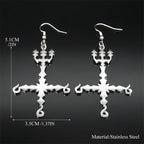 Heavy Metal 666 Music Band Drop Earrings Stainless Steel Black Color Sigil Church of Satan Fork Cross Dangle Earring Jewelry