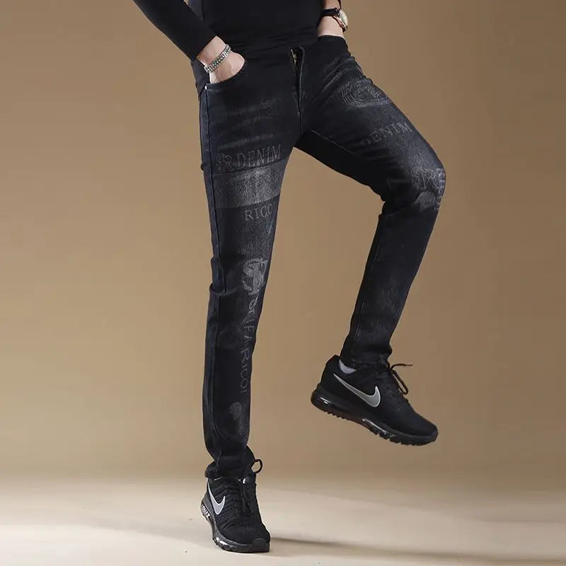 High-end Classic Washed Fashion Stretch Slim Black Mans Korean Style Streetwear Hip-hop Cowboy Jeans Luxury Casual Pants for Men