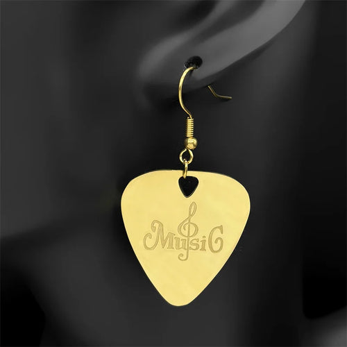 Hip Hop Guitar Pick Musical Drop Earrings for Women Stainless Steel Gold Silver Color Rock Music Earring Jewelry