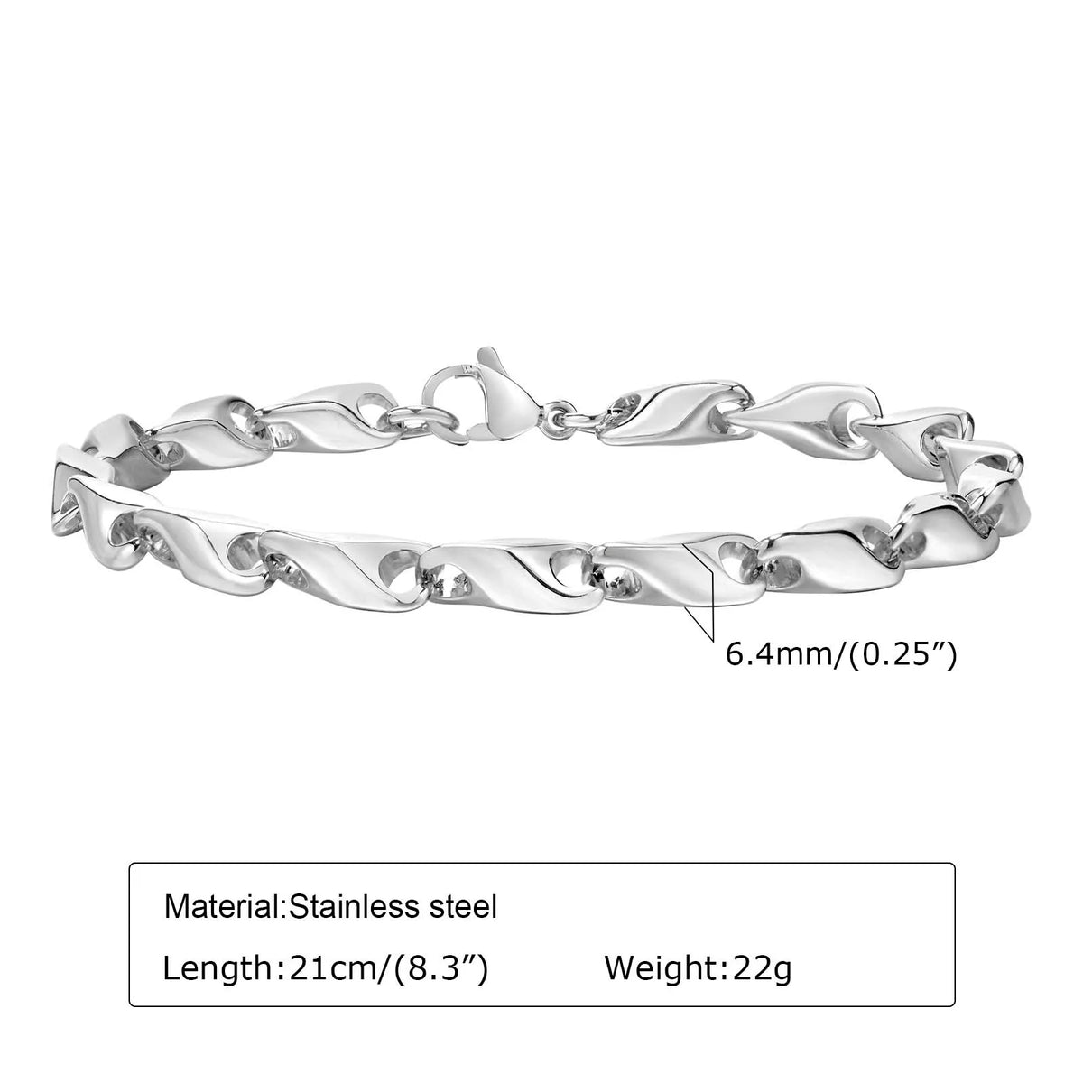 6.4mm Wide Link Chain Bracelets for Men, New Fashion Waterproof Stainless Steel Chains Wristband Gift for Him Jewelry
