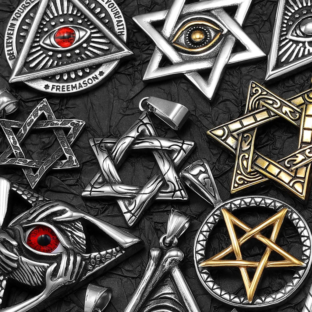 PENDRA Star David Masonic Steel Necklace