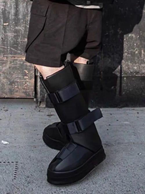 Men Chelsea Boots Platform Knee High Top Man Sneakers Gothic Heels Leather Luxury Vintage Trendy Designer Black Shoes