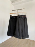 Retro design with rolled edge high waist casual pants 2025 autumn new slim fit and versatile wide leg pants for women