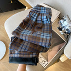 PENDRA Plaid Woolen Elastic Waist Wide Leg Pants