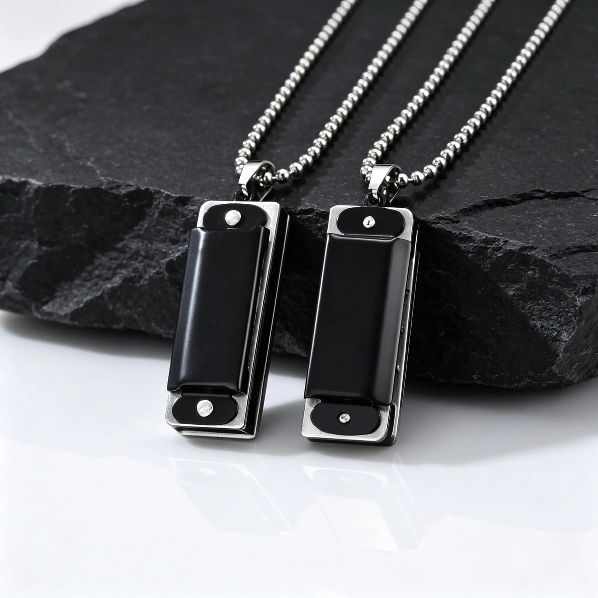Playable Mini Harmonica Necklace for Men,Rectangular Pendant with Stainless Steel Ball Chain,Punk Music Lover Jewelry Gift