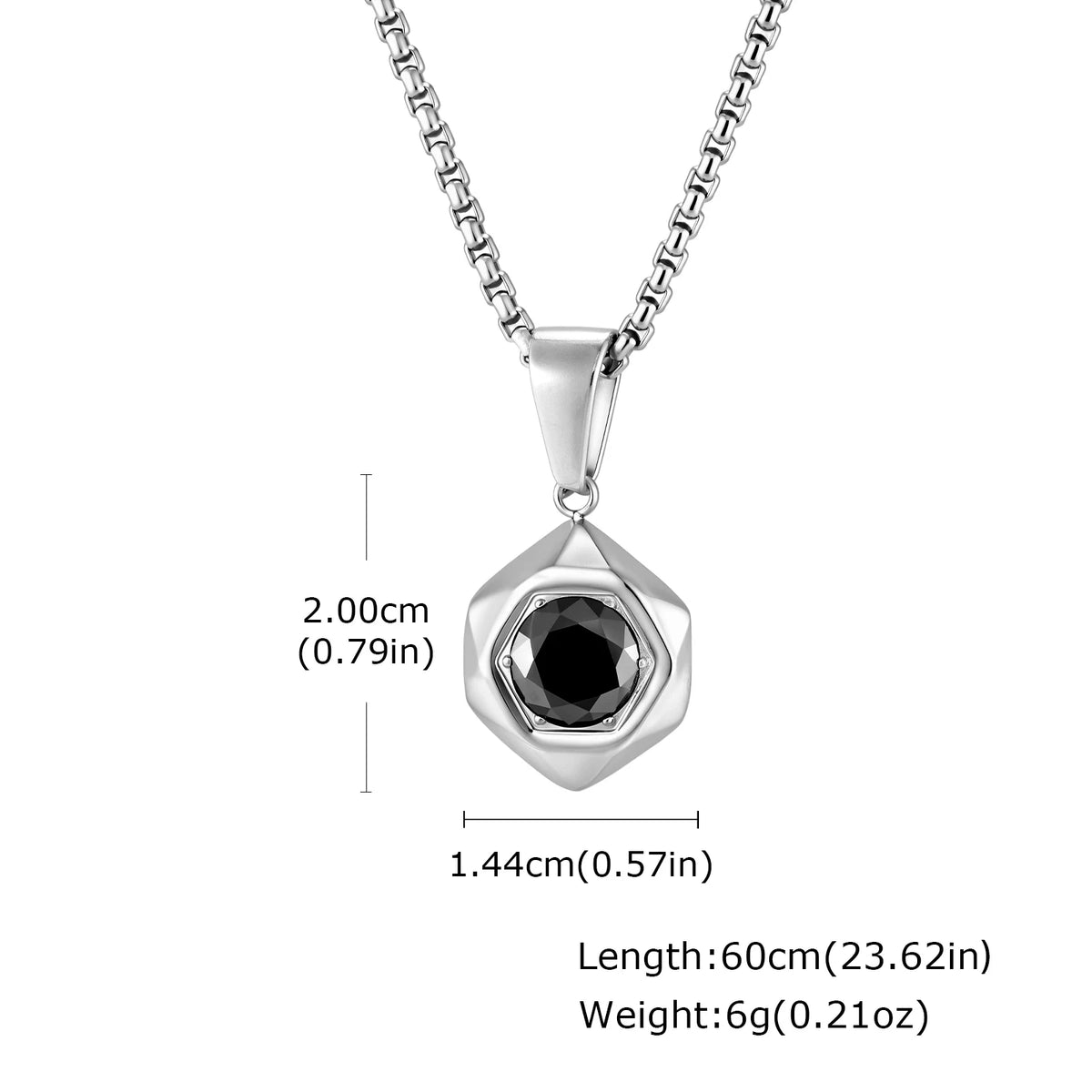 Men Stainless Steel Geometric Necklace,Black Cubic Zirconia Faceted Hexagon Pendant Necklace,Punk Hip Hop Waterproof Jewelry Gif