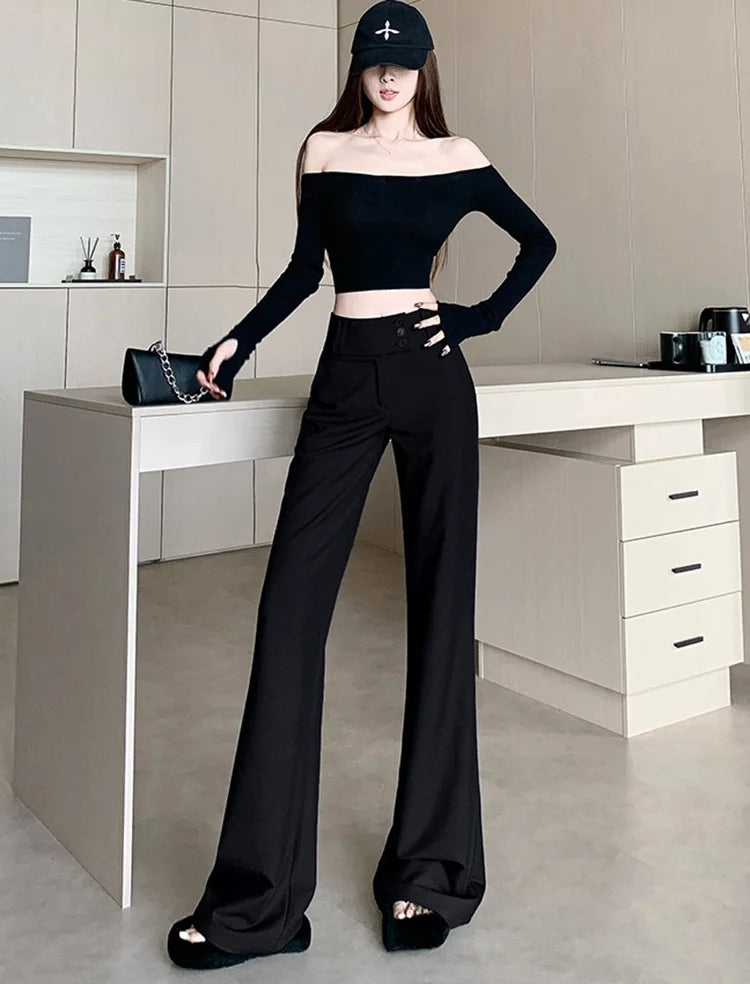 Advanced style suit pants women autumn high waisted slim fit versatile hanging down feeling casual and wide leg pants