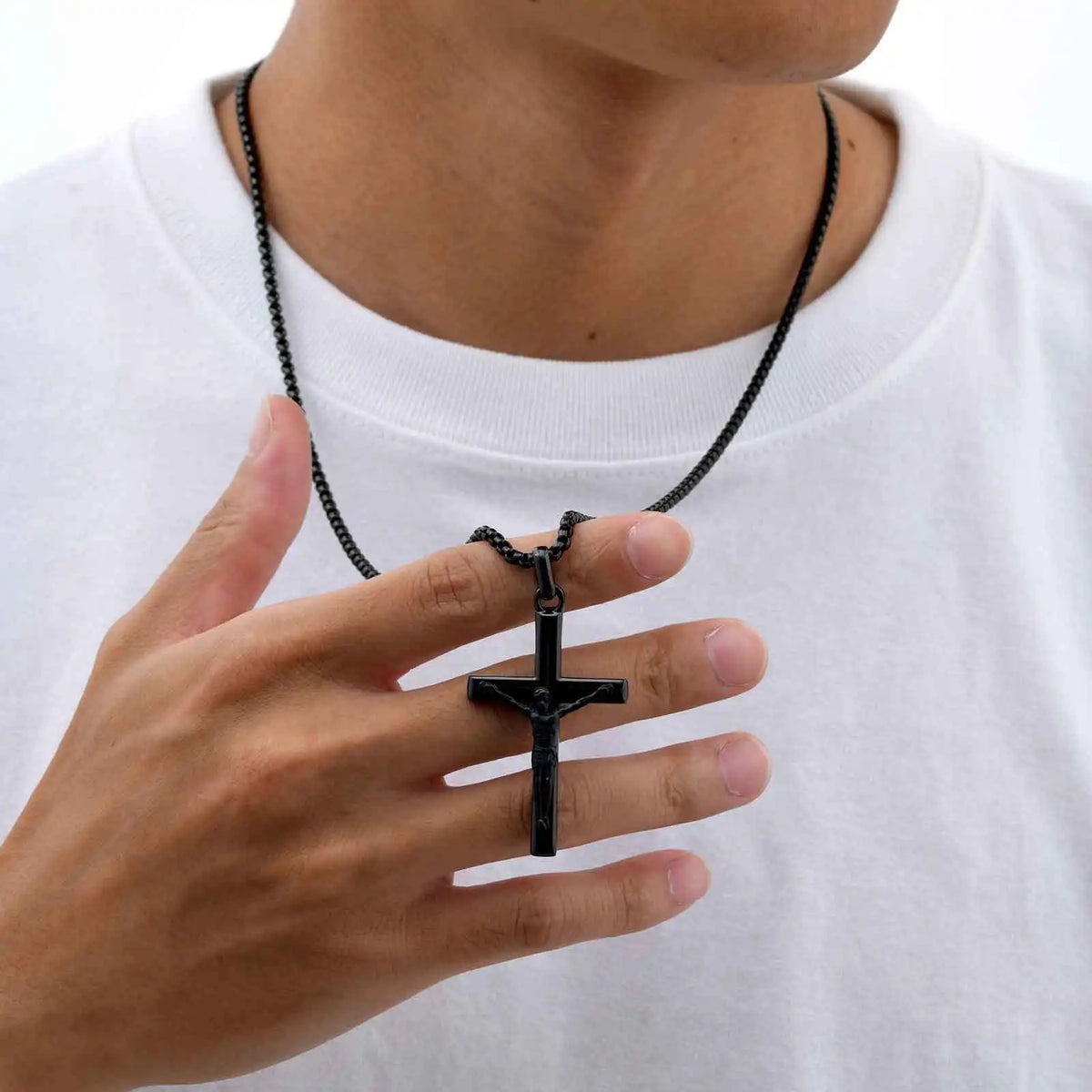 Waterproof Crucifix Cross Necklace for Men Boys,Stainless Steel Catholic Cross Pendant Necklace ,Religious Belief Jewelry Gift