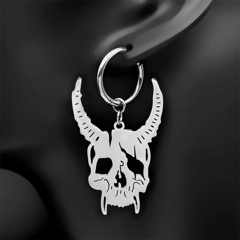 Gothic Demon Goat Head Skull Hoop Earrings for Women Stainless Steel Black Silver Color Punk Devil Earring Jewelry pendientes