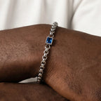 Square Blue Black Stone Bracelet for Men,Adjustable Stainless Steel Box Chain Wristband,Trendy Jewelry Gift for Him Dad