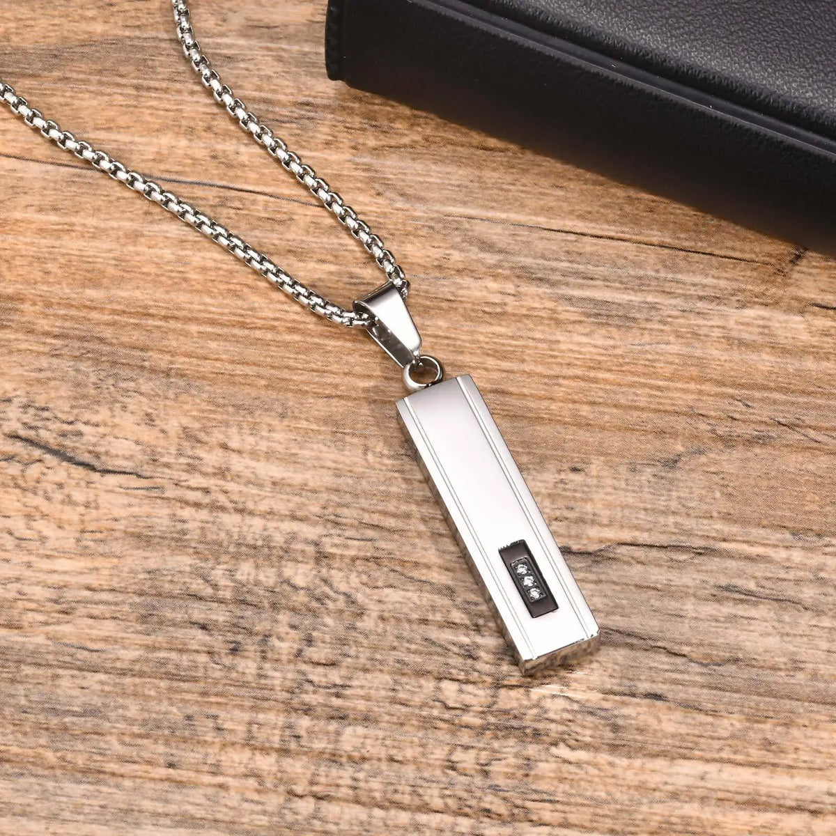 Geometric Vertical Bar Pendant Necklaces for Men Boys,Stainless Steel Necklace with 60CM Box Chain,Stylish Hiphop Jewelry Gifts