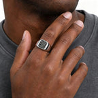 Punk Stainless Steel Signet Ring for Men,Waterproof Black Zircon Square Ring,Hip Hop Trend Jewelry Gift