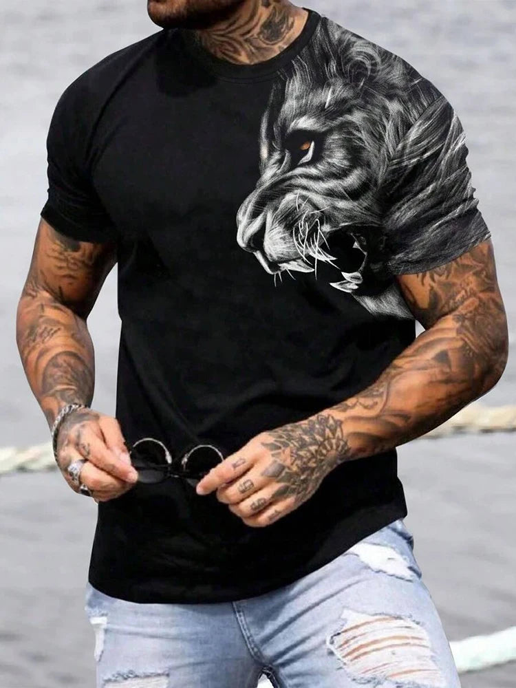 PENDRA Short-Sleeve Lion Print T-Shirt