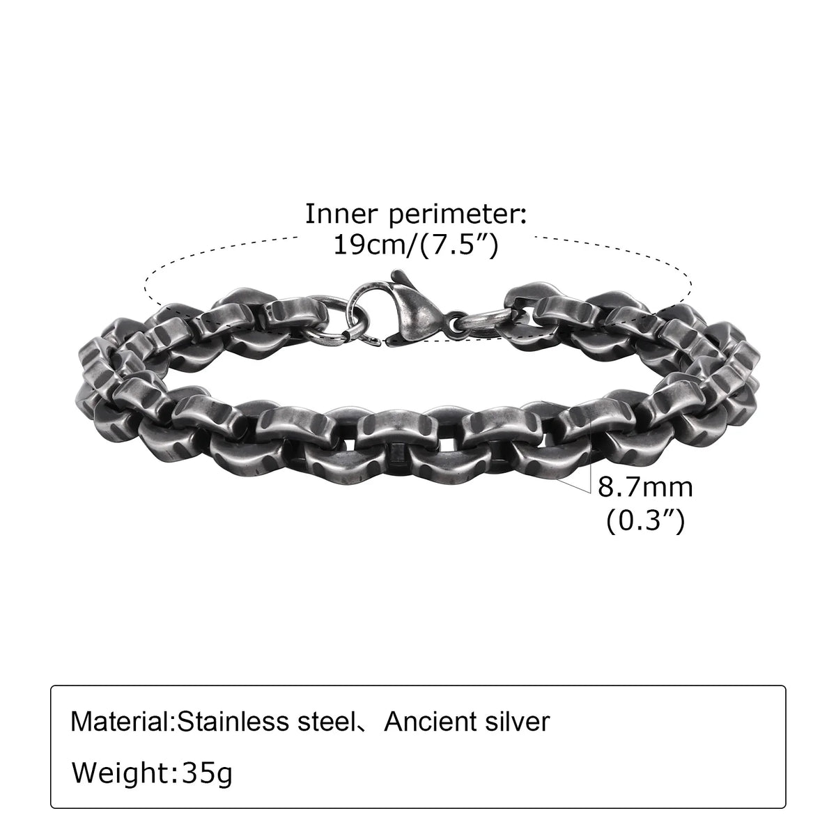 Mens Retro Stainless Steel Chain Bracelet,Punk Geometric Chain Links Wristband Gifts