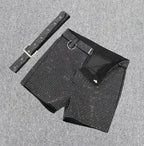 Rhinestone Shorts Women Wide Leg Shorts High Waist Sexy New Fashion Elastic Waist Diamond Casual Hot Pants Female belt