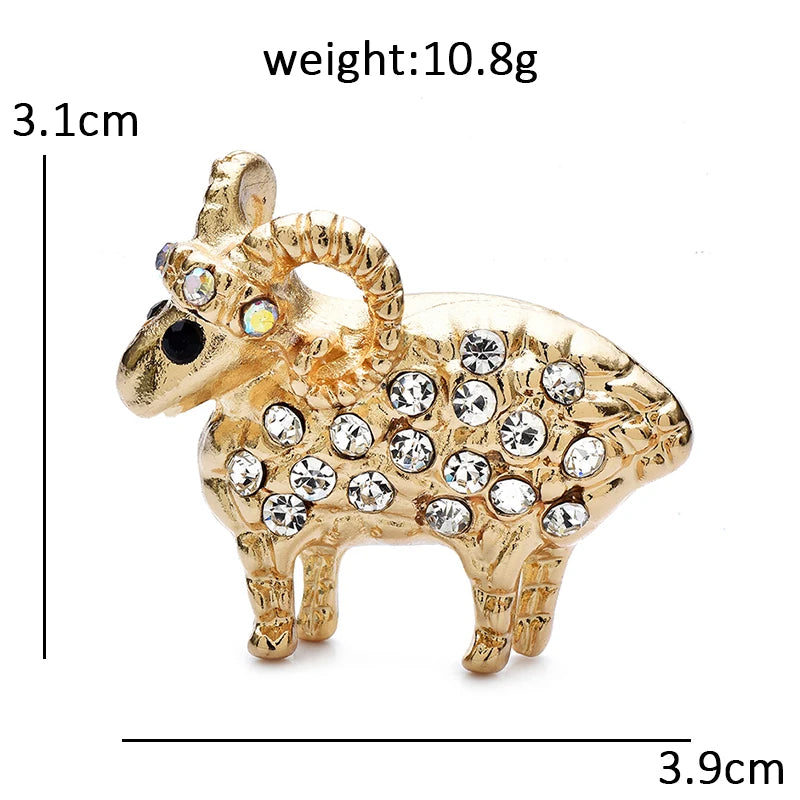 PENDRA Cute Rhinestone Goat Brooch