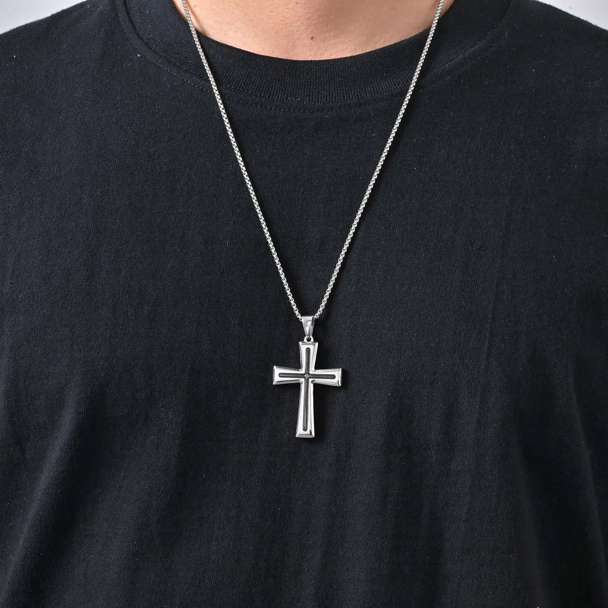 Hip Hop Punk Cross Necklace for Men,Waterproof Stainless Steel Plain Cross Pendant Necklace,Vintage Casual Jewelry Gift
