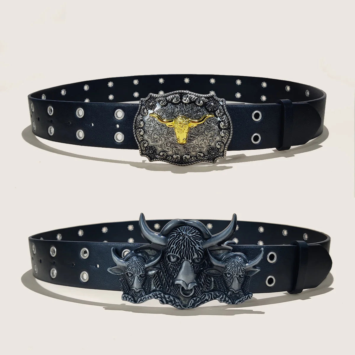 Unisex Western Cowboy PU Leather Belt For Men and Women Waist Strap Bull Horse Decoration Jeans Belt Rivet Gothic Waistband Male
