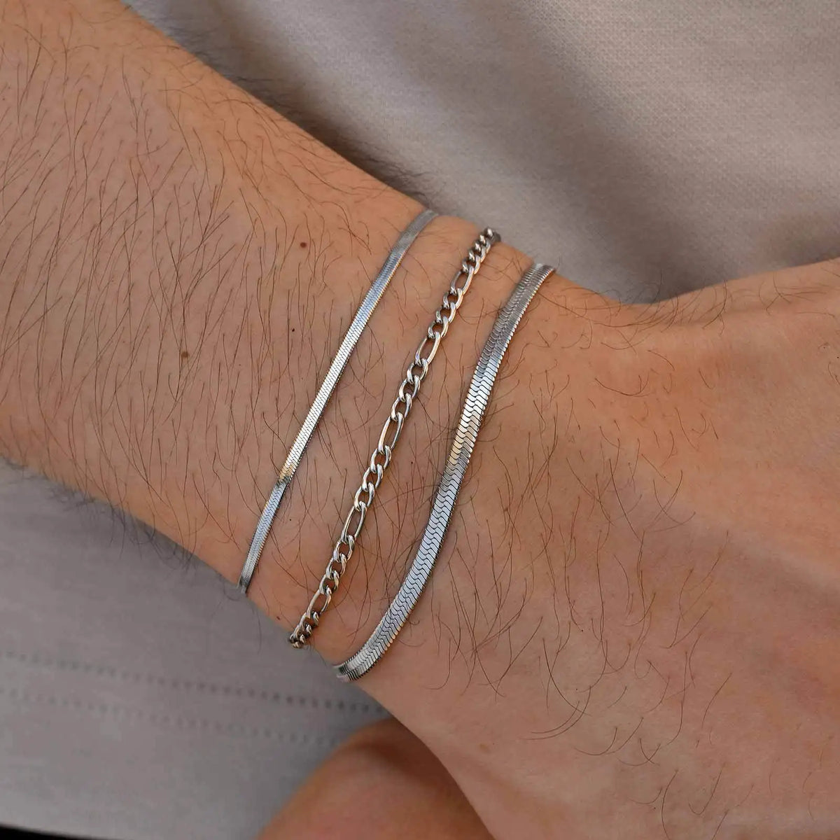 3pcs/set Minimalist Chain Bracelet for Men Boys,Stainless Steel Silver Color Chain Adjustable Wristband,Simple Jewelry Set Gift