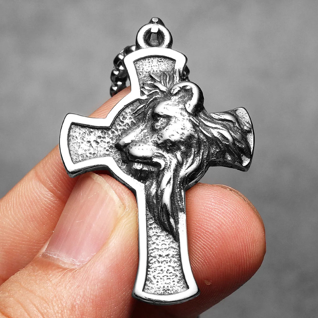 Lion King Cross Men Necklaces Stainless Steel Simple Pendant Chain Women Fashion Jewelry Punk New In Accessories Gifts Wholesale
