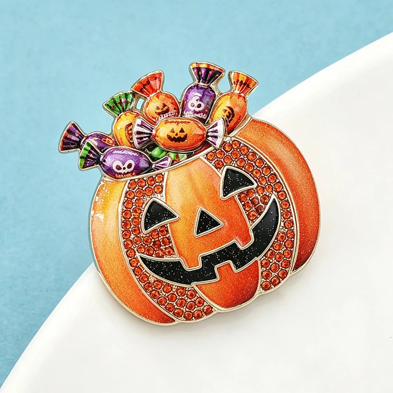 PENDRA Pumpkin Candy Jack-o'-Lantern Halloween Brooch