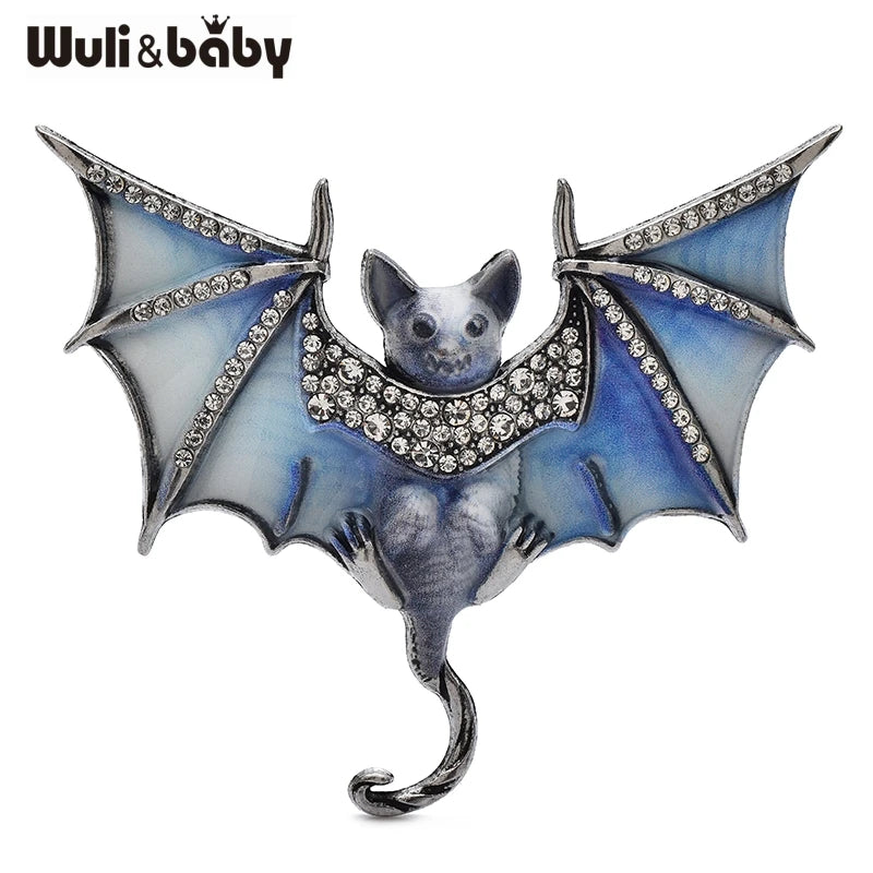 PENDRA Night Bat Enamel Rhinestone Brooch