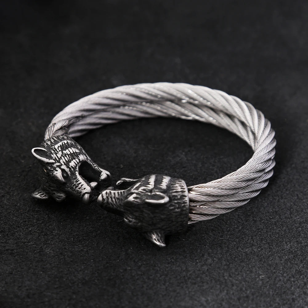 PENDRA Twin Lion Stainless Steel Animal Bracelet
