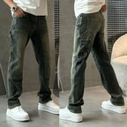 Spring Summer New Vintage Casual Slimming Straight-Leg Pants Washed Loose Micro-Cone Workwear Jeans for Men Man Clothes