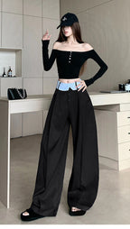 Suit wide leg pants women's autumn and winter striped patchwork high waisted casual fashion versatile straight leg pants