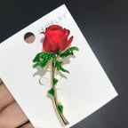PENDRA Rosella Red Enamel Rose Flower Brooch