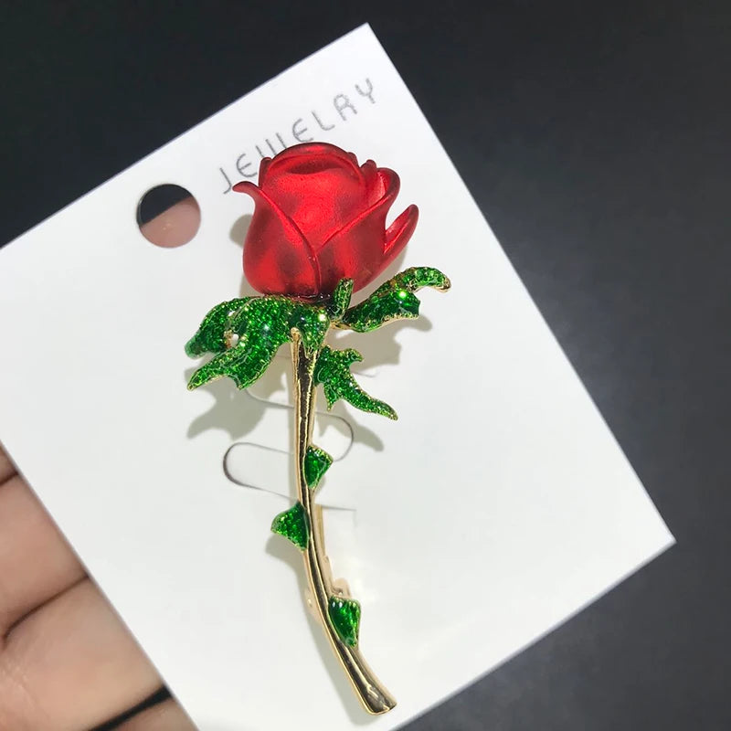 PENDRA Rosella Red Enamel Rose Flower Brooch