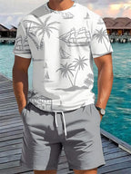 PENDRA Hawaiian Beach 2-Piece Printed T-Shirt and Shorts Set